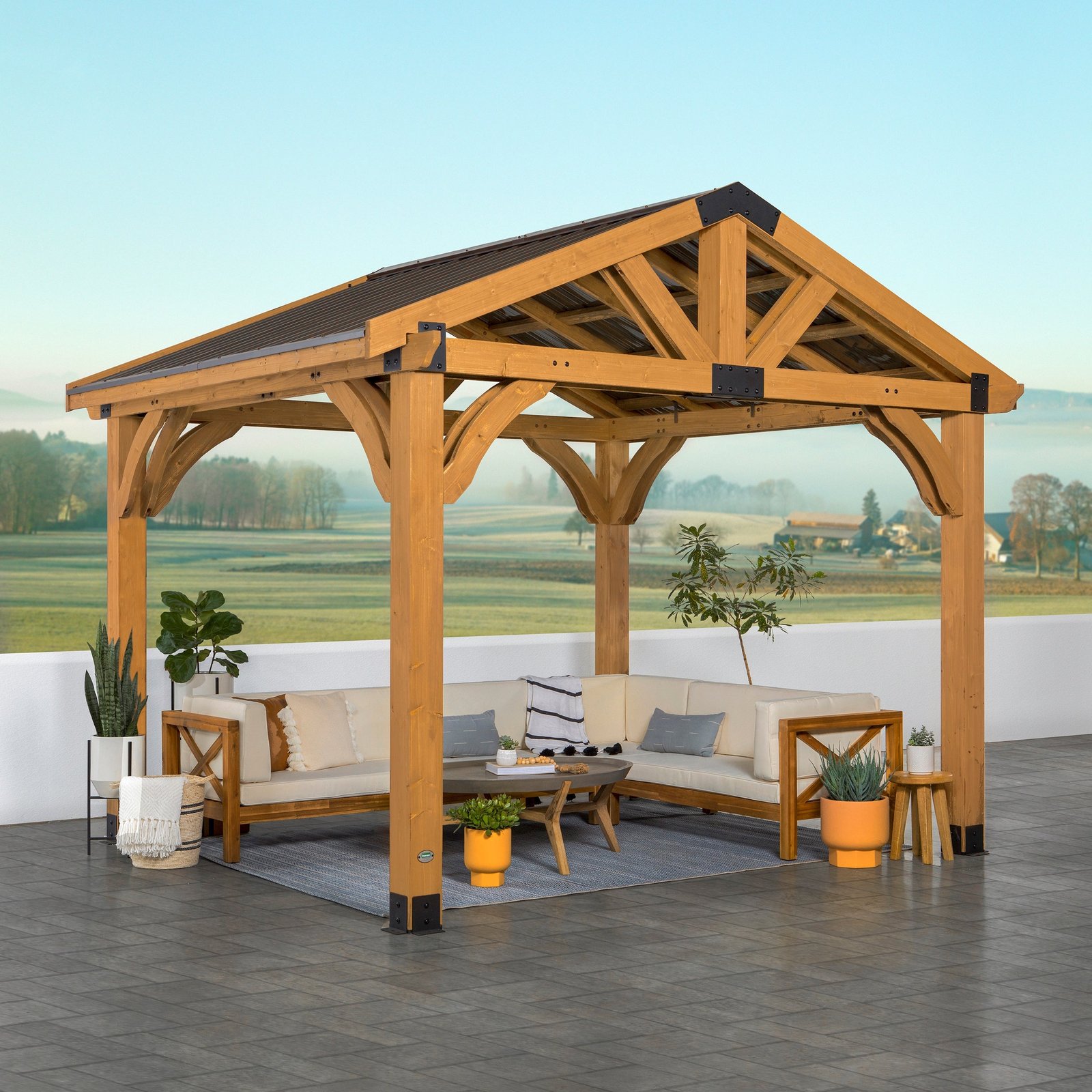 2001510B-12x10Arlington-Hero 12x10 Arlington Gazebo with Electric - Lt Brown - Image 1