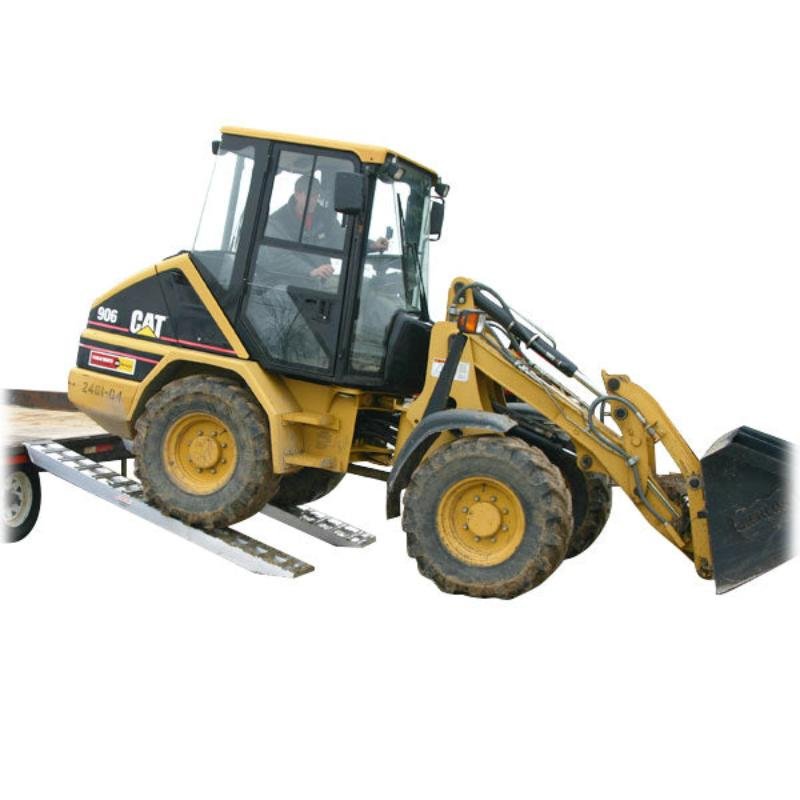 7_6_x_14_Aluminum_Ramps_Hook_Ends_hook_in_use_by_a_bulldozer HD Ramps 7' 6" x 14" Aluminum Ramps Hook Ends 10,000 lbs Per Axle - Image 1