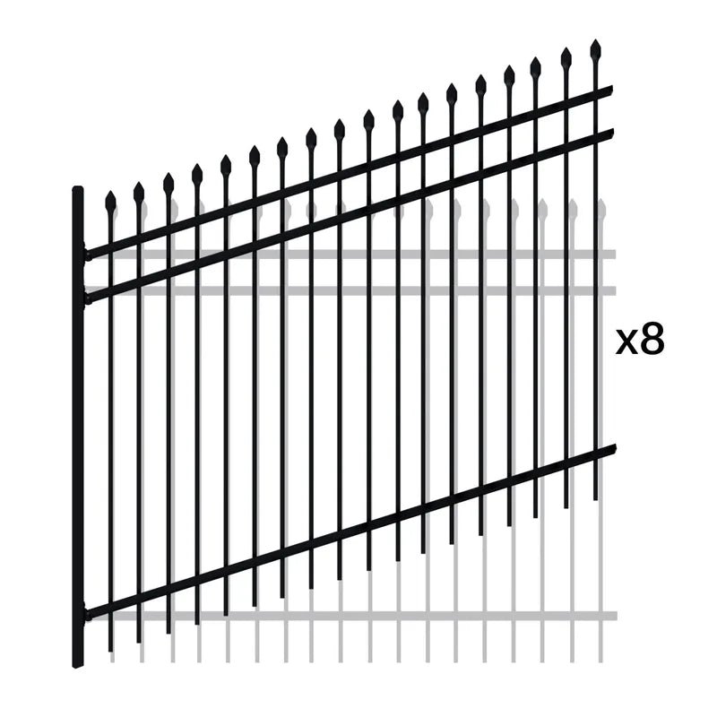 Aleko_Tokyo_Fence_Kit_SET2X4Fence6x8INC-AP-1 Aleko Tokyo - Commercial Grade 8-Panel Steel Fence Kit for Sloped Ground - 8x6 ft. Each - Image 1