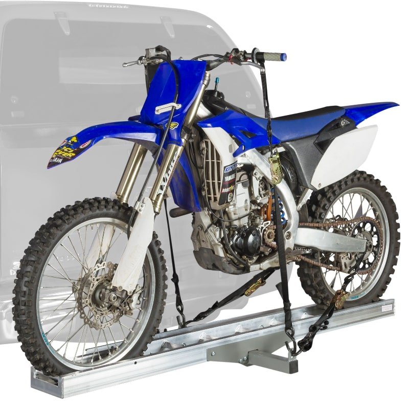 Aluminum_Motorcycle_Carrier_AMC-400_with_motorcycle_on_it Black Widow Aluminum Motorcycle Carrier - 400 lb. Capacity - Image 1