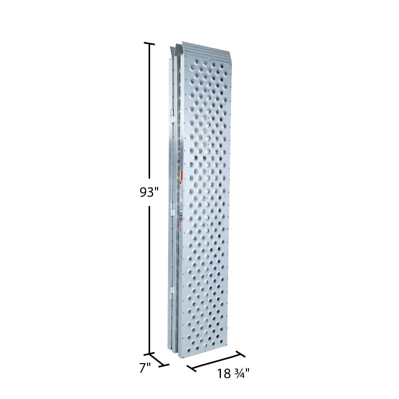Aluminum_Punch_Plate_Folding_ATV_Ramp_TFP-9354_dimensions_and_measurements_when_folded Black Widow Aluminum Punch Plate Folding ATV Ramp 7' 9" L x 53-1/2" W with 1,500 lbs Capacity - Image 1