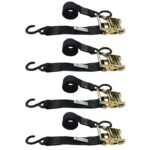 Cargo Equipment Corp 2"x6' Black Ratchet Straps 4-Pack with S-Hooks and 733 lbs WLL