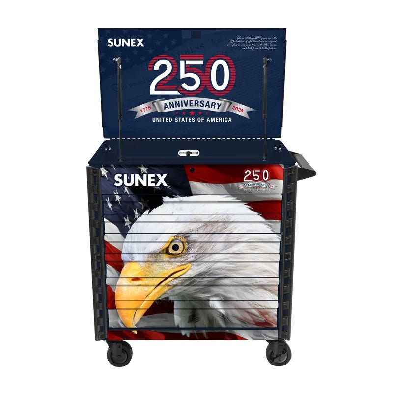 Sunex_8056FDBLUSA_Service_Cart_SUN8056FDBLUSA Sunex Tools 8056FDBLUSA American Eagle 250th 39" 6 Drawer Premium Service Cart 600 lb Capacity - Image 1