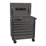 Sunex Tools 8056FD premium service cart in grey with lid open