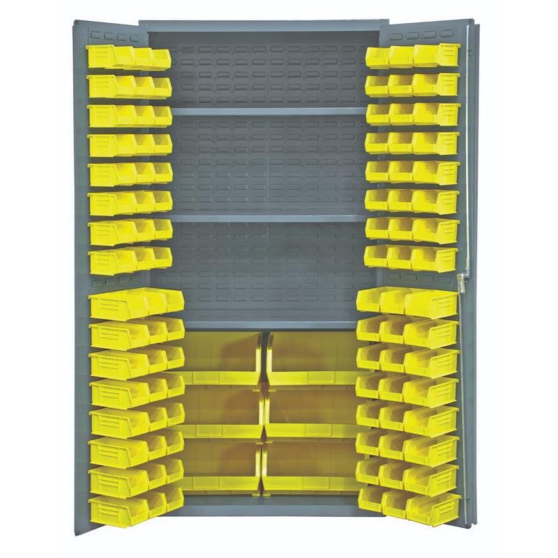 Vestil Storage Cabinet Steel/Plastic with 102 Yellow Bins 36 In. Width x 24 In. Depth x 72 In. Height Gray - Image 1