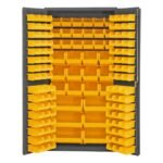 Vestil Storage Cabinet Steel/Plastic with 132 Yellow Bins 36 In. Width x 24 In. Depth x 72 In. Height Gray