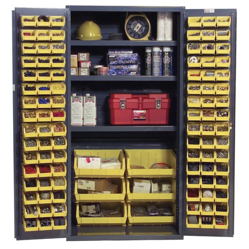 Vestil Storage Cabinet Steel/Plastic with 132 Yellow Bins 36 In. Width x 24 In. Depth x 72 In. Height Gray - Image 2