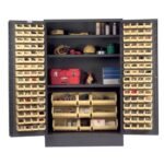 Vestil Storage Cabinet Steel/Plastic with 137 Yellow Bins 48 In. Width x 24 In. Depth x 78 In. Height Gray - Image 2