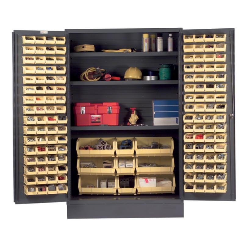 Vestil Storage Cabinet Steel/Plastic with 137 Yellow Bins 48 In. Width x 24 In. Depth x 78 In. Height Gray - Image 2