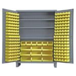 Vestil Storage Cabinet Steel/Plastic with 185 Yellow Bins 60 In. Width x 24 In. Depth x 84 In. Height Gray
