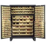 Vestil Storage Cabinet Steel/Plastic with 227 Yellow Bins 60 In. Width x 24 In. Depth x 84 In. Height Gray