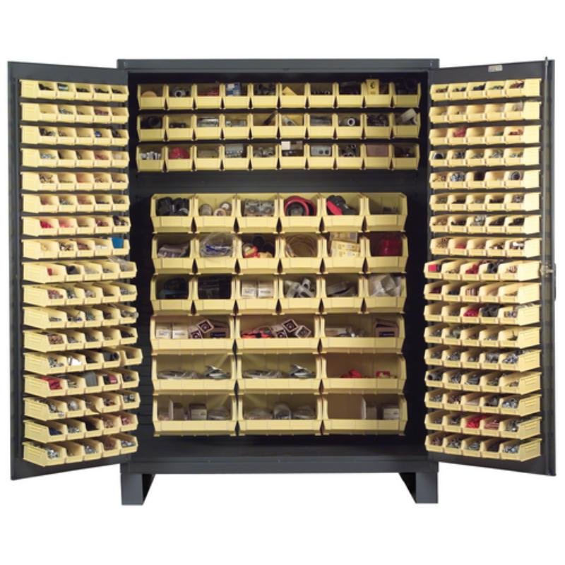 Storage_Cabinet_Steel_Plastic_with_227_Yellow_Bins_60_In._Width_x_24_In._Depth_x_84_In._Height_Gray_VSC-SSC-227 Vestil Storage Cabinet Steel/Plastic with 227 Yellow Bins 60 In. Width x 24 In. Depth x 84 In. Height Gray - Image 1