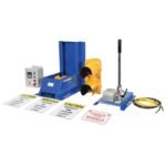 Vestil Trailer Lock System Steel Hydraulic Hand Pump with Aluminum Light Package Blue / Yellow